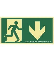 PLACA SAIDA DE EMERGENCIA SETA RETA PARA BAIXO FOTOLUMINESCENTE - 20X30CM - SINALIZE
