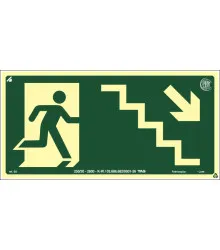 PLACA SAIDA DE EMERGENCIA ESCADA DESCE DIREITA FOTOLUMINESCENTE - 20X30CM - SINALIZE