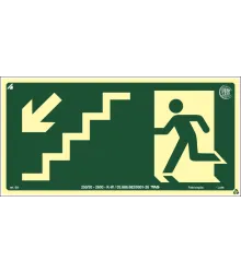 PLACA SAIDA DE EMERGENCIA ESCADA DESCE ESQUERDA FOTOLUMINESCENTE - 20X30CM - SINALIZE