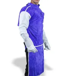AVENTAL DE RASPA IGNIFUGADO AZUL C/ FORRO E MANGAS DE VAQUETA - CA 16070 - ZANEL
