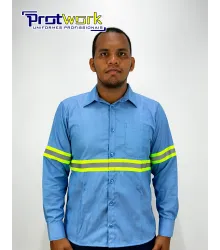 CAMISA SOCIAL MASC MANGA LONGA COM FAIXA AZUL ESTRATOSFERA - PROTWORK