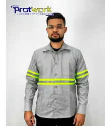 CAMISA SOCIAL MASC MANGA LONGA COM FAIXA CINZA CALCÁRIO - PROTWORK
