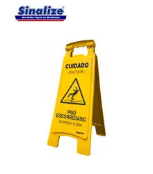 CAVALETE AMARELO 27X65CM - CUIDADO - PISO ESCORREGADIO - SINALIZE